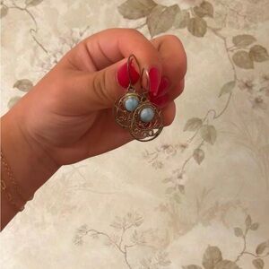 Antique Victorian Silver Dangle Light Blue Stone earrings (TVD Aesthetic)